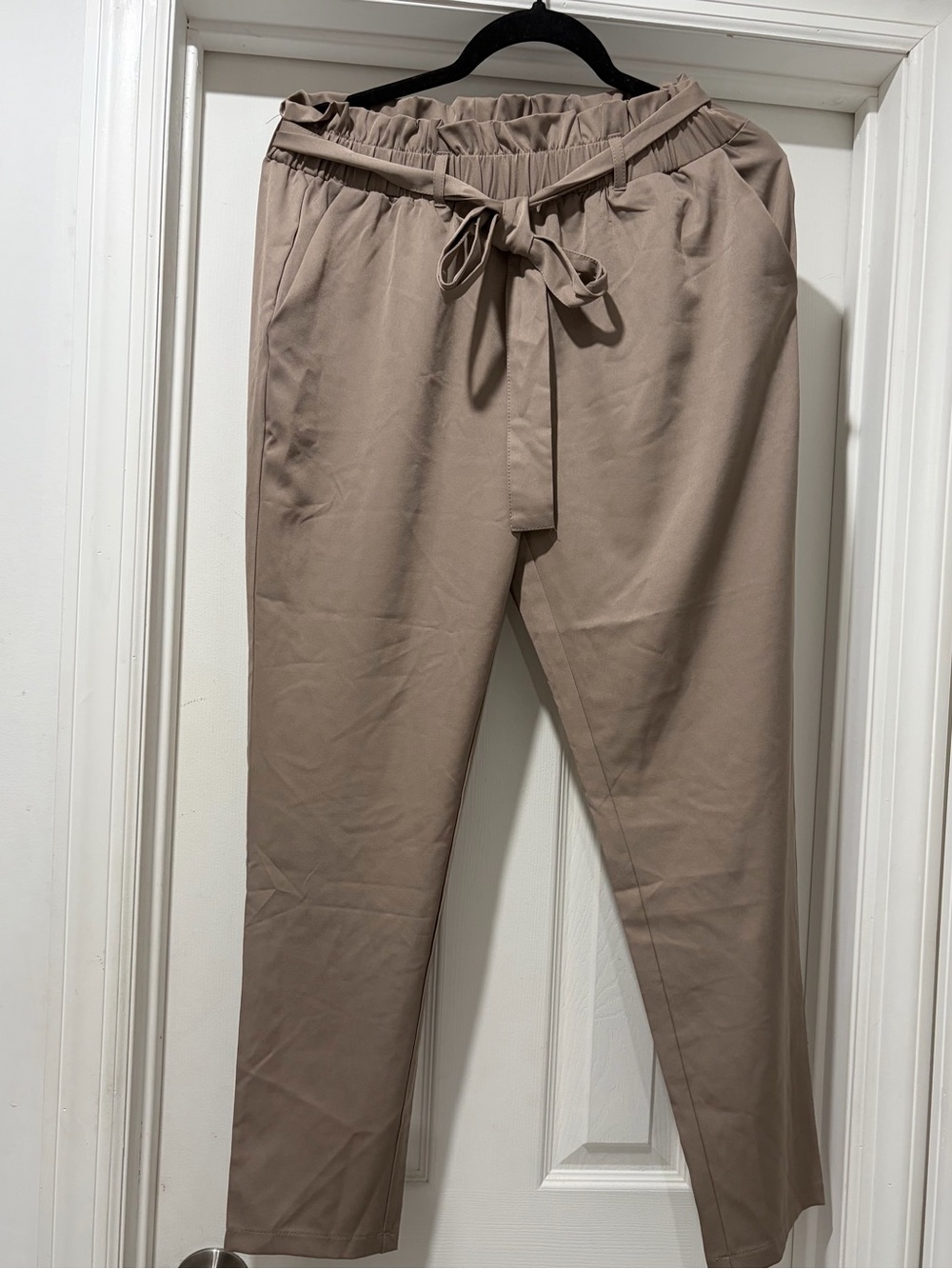 Revamped Beige Tie-Waist Casual Pants